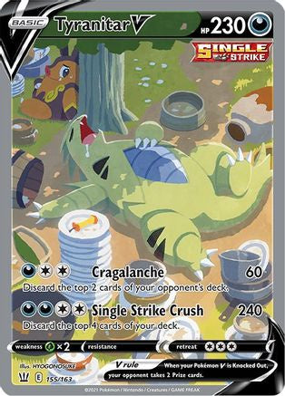 Tyranitar V 155/163 Alternate Full Art Battle Styles Pokémon trading card in Lightly Played condition.