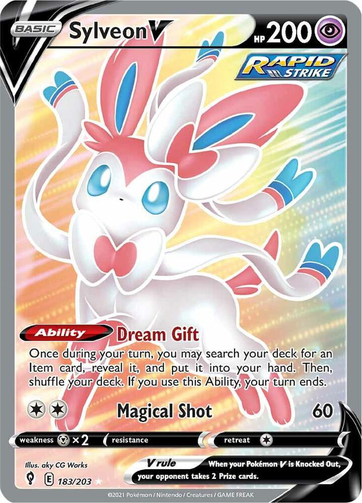 2021 Pokémon Evolving Skies Sylveon V 183/203 Full Art Ultra Rare trading card.