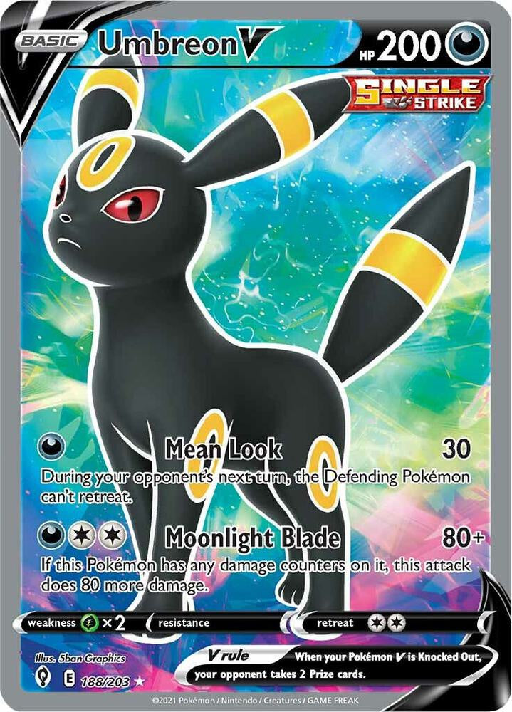 Pokémon Umbreon V 188/203 Evolving Skies Full Art Ultra Rare Card Near Mint Condition