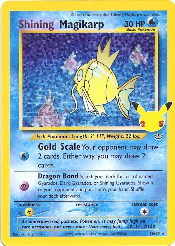 2021 Pokémon Shining Magikarp 66/64 Celebrations Classic Collection Holo English card in Near Mint condition.