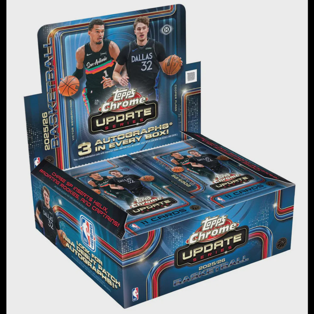 Factory sealed 2025-26 Topps Chrome Update Basketball Hobby Jumbo Box available for preorder with 12 packs and 11 cards per pack.