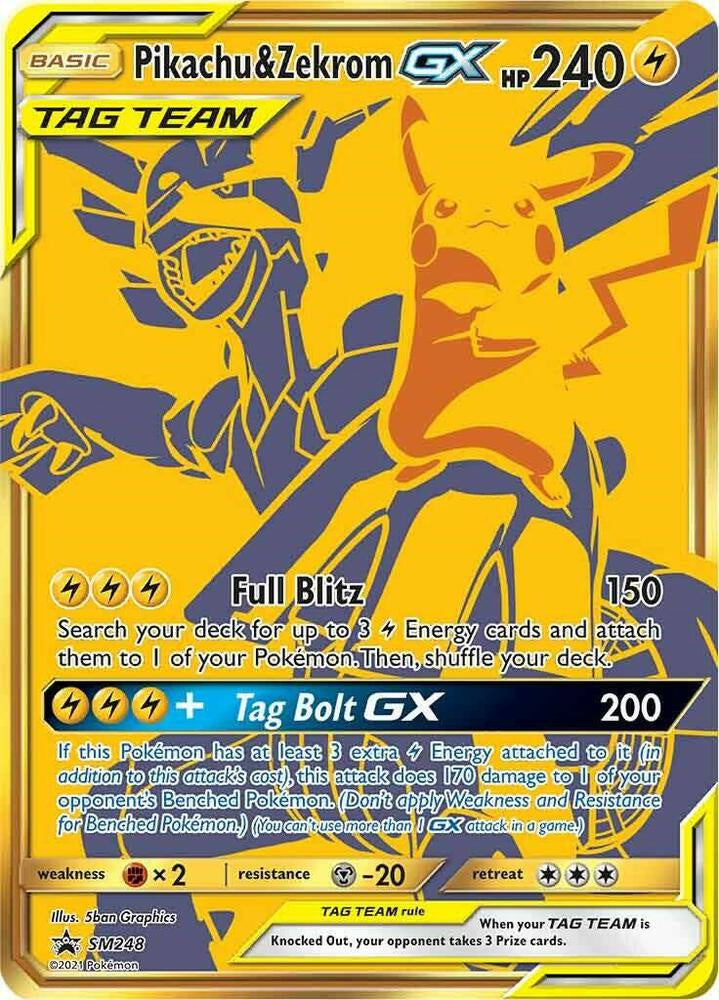 Pikachu & Zekrom-GX SM248 Black Star Promo Near Mint Pokémon TCG card featuring Pikachu and Zekrom.