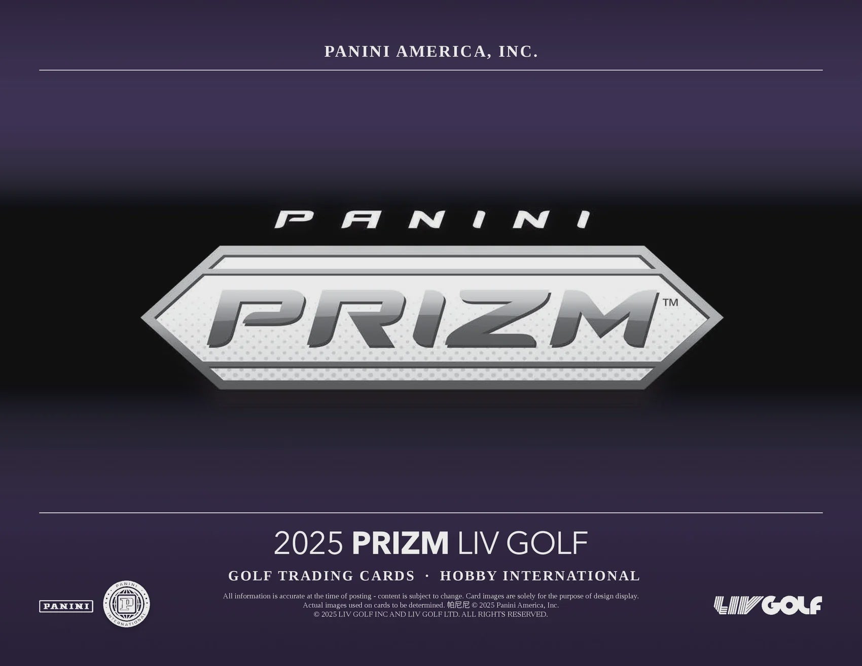 2025 Panini Prizm LIV Golf International Hobby Box trading cards with autographs and Prizm parallels
