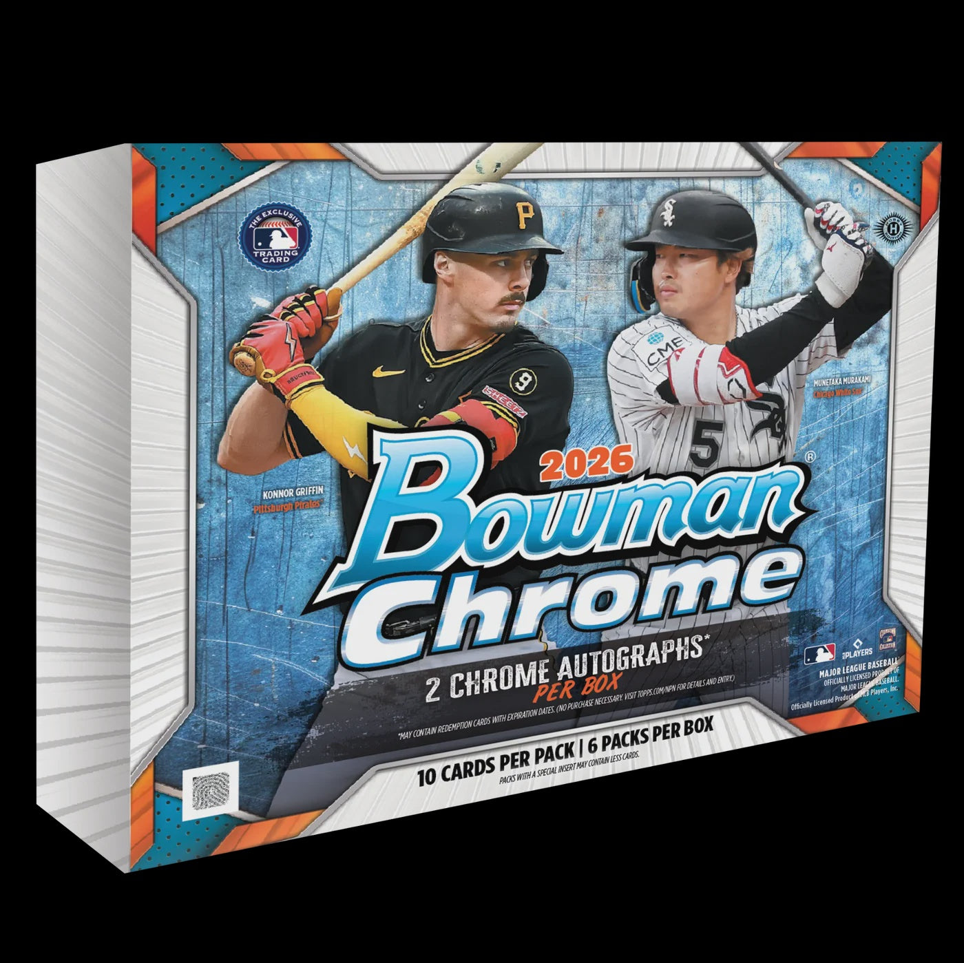 2026 Bowman Chrome Baseball Hobby Box with 6 packs, 60 cards and 2 autographs per box on average.