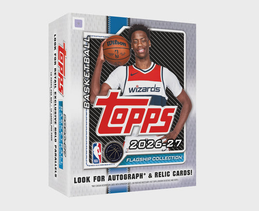 2026-27 Topps Flagship Basketball Mega Box preorder containing 12 packs of 15 NBA trading cards and four 1981-82 Topps Basketball inserts.