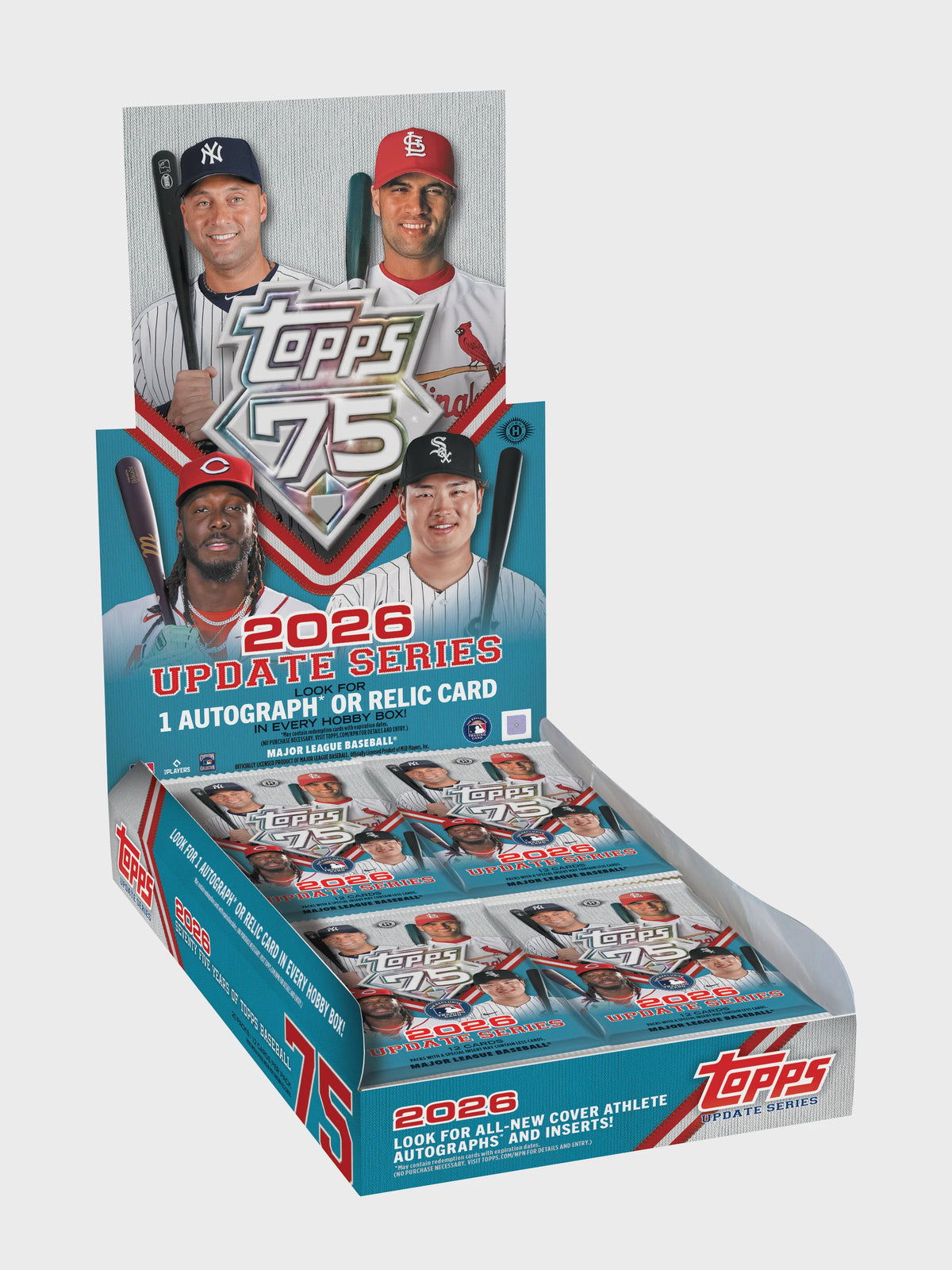 2026 Topps Update Series Baseball Hobby Box containing 20 packs of 12 MLB trading cards, featuring the 75th anniversary of Topps Baseball.