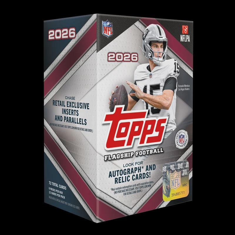 2026 Topps Flagship NFL Football Value Box preorder with 6 packs and 12 cards per pack.