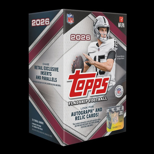 2026 Topps Flagship NFL Football Value Box preorder with 6 packs and 12 cards per pack.