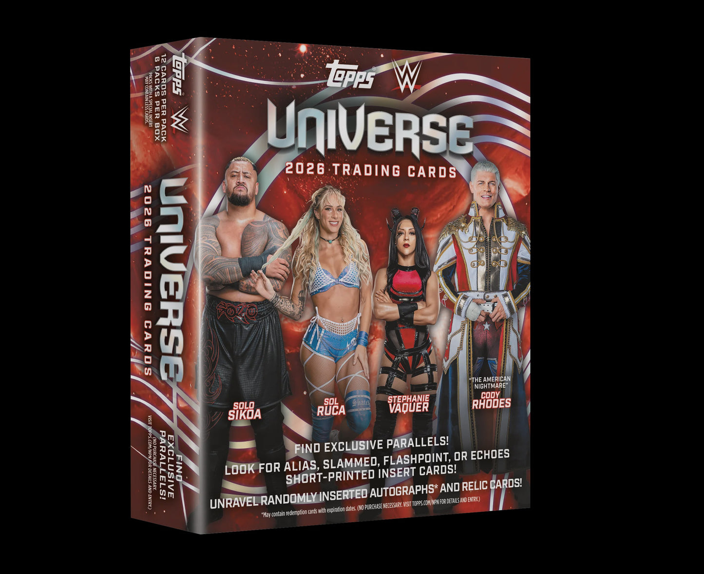 2026 Topps Universe WWE Wrestling Mega Box with 6 packs, 72 cards and Mega Box exclusive Lightning parallels.