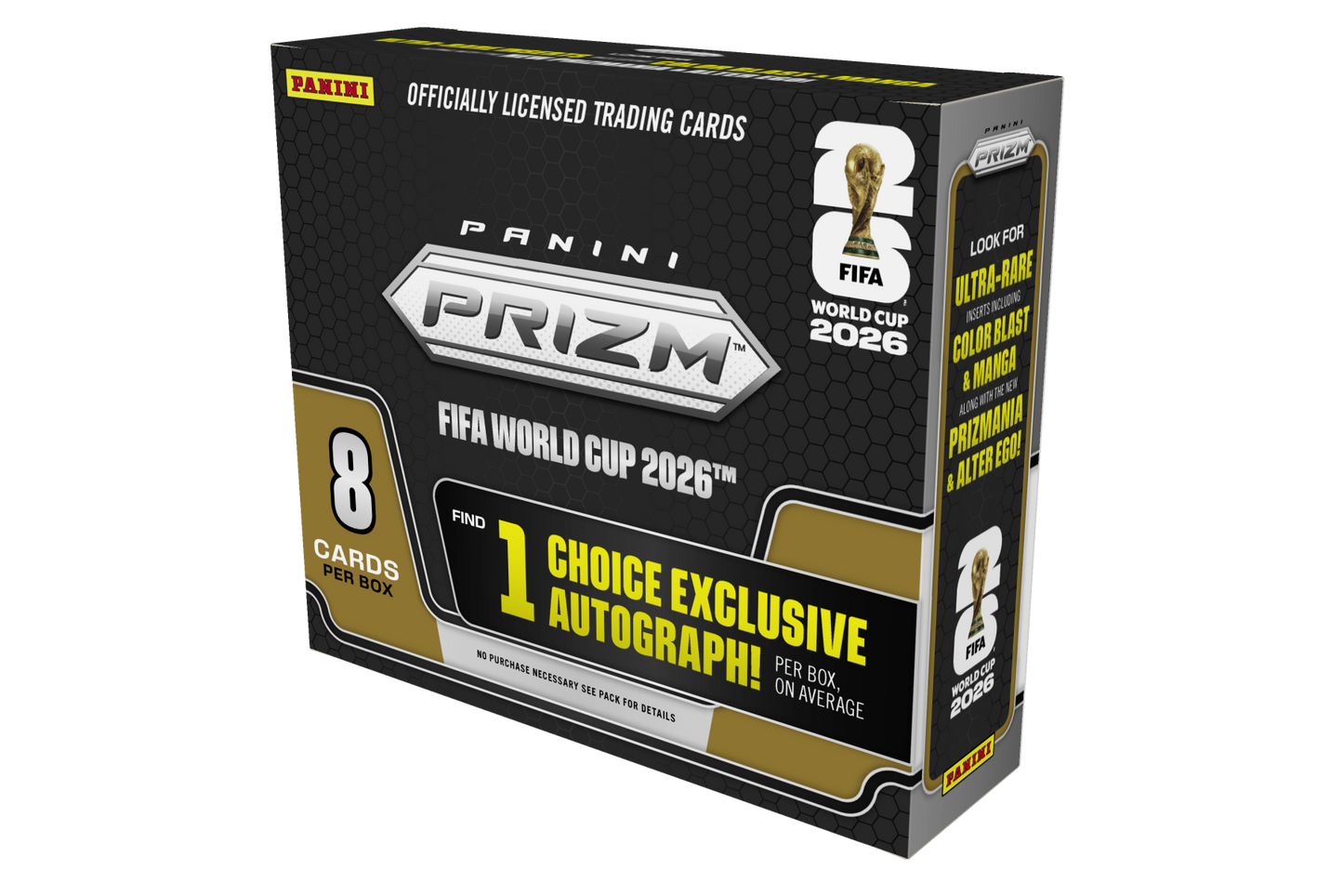 2026 Panini Prizm FIFA World Cup Soccer Choice Box factory sealed with 1 autograph, numbered Prizms, Manga and Color Blast SSP inserts.