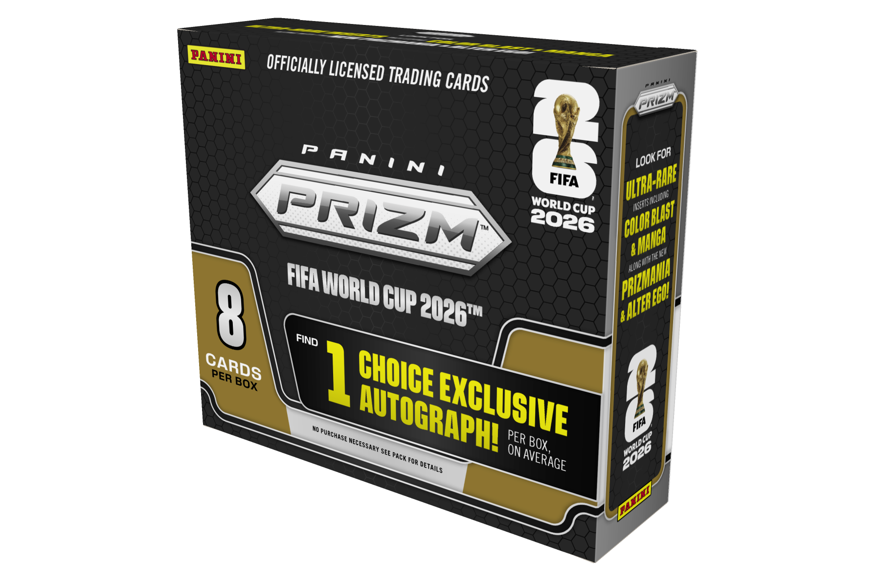 2026 Panini Prizm FIFA World Cup Soccer Choice Box factory sealed with 1 autograph, numbered Prizms, Manga and Color Blast SSP inserts.