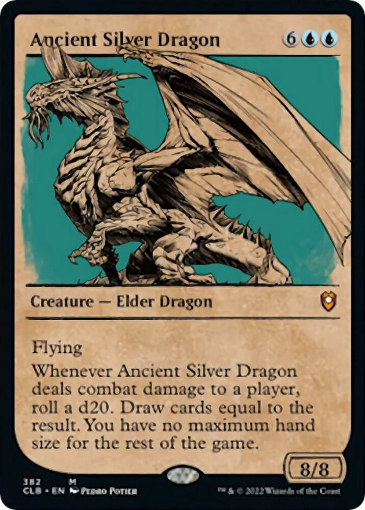 Trading card featuring an Ancient Silver Dragon with game text and artwork.