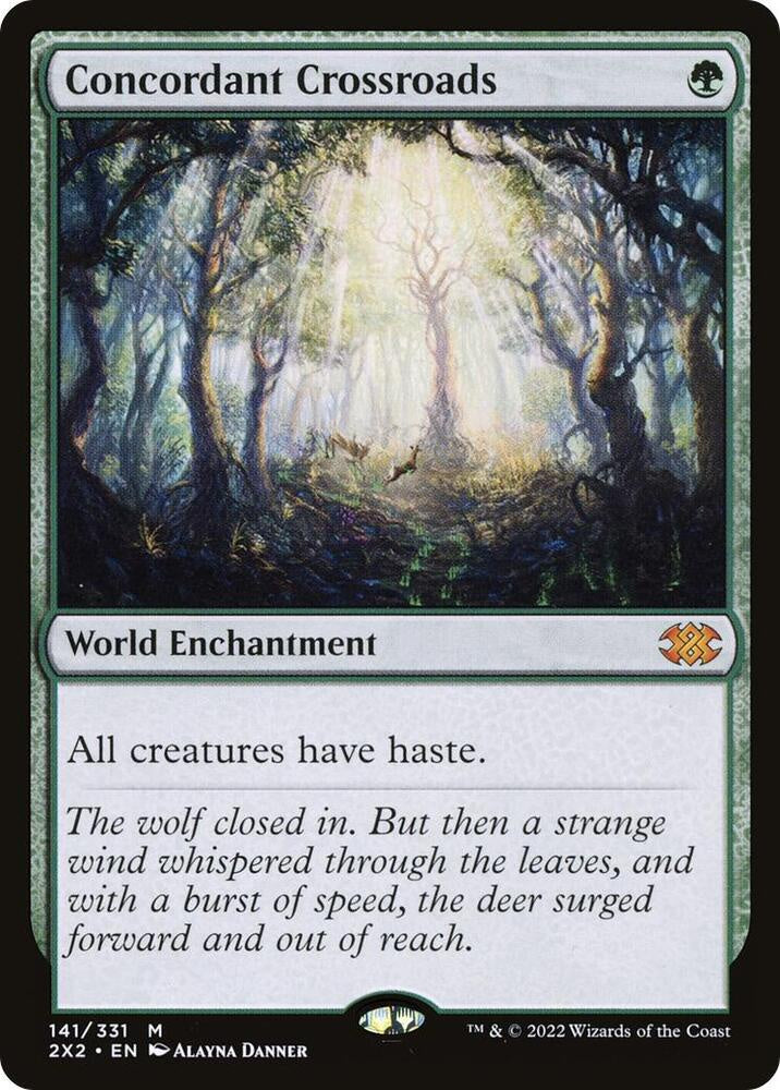 Concordant Crossroads #142 from Magic the Gathering Double Masters 2022 2X2, Near Mint Mythic Rare World Enchantment that gives all creatures haste.