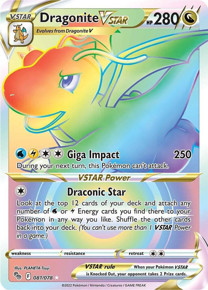 Pokemon Dragonite VSTAR 081/078 Pokemon GO Secret Holo NM Card