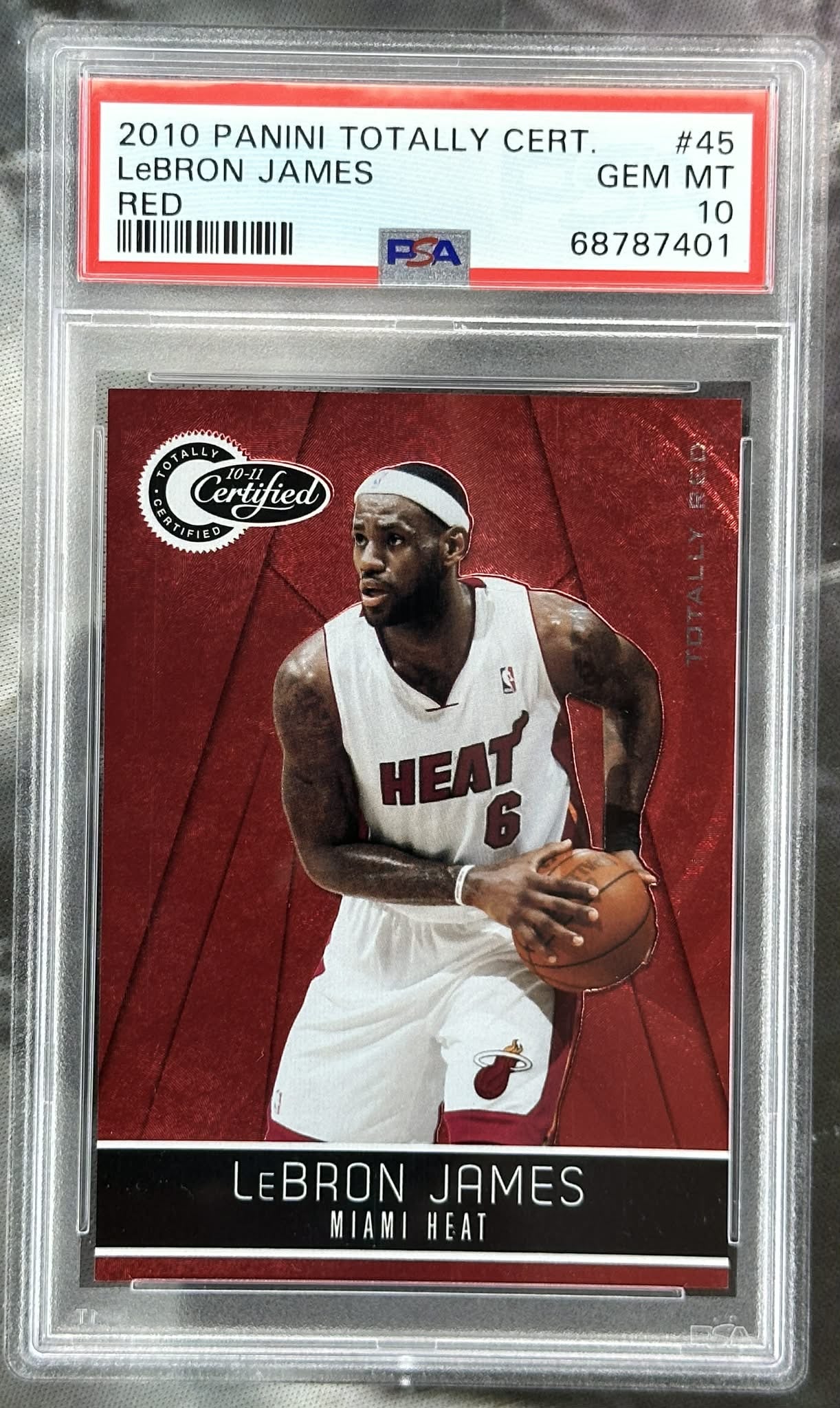 2010 Panini Totally Certified Red Foil LeBron James #45 serial numbered /499 PSA 10 Gem Mint graded basketball card