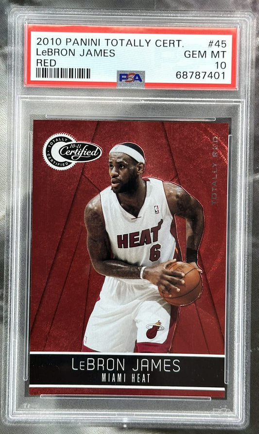 2010 Panini Totally Certified Red Foil LeBron James #45 serial numbered /499 PSA 10 Gem Mint graded basketball card