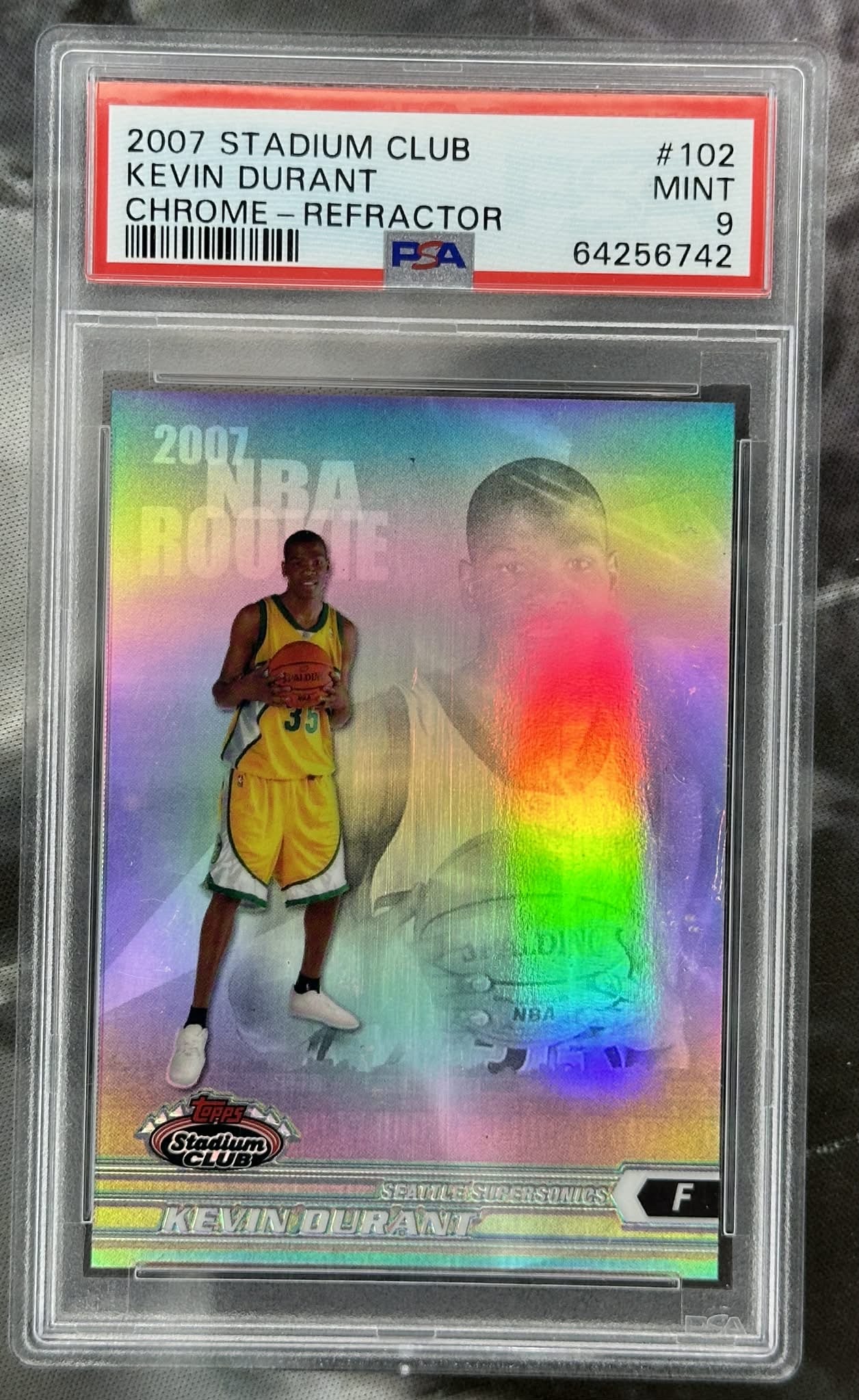 2007 Stadium Club Chrome Refractor Kevin Durant #102 rookie era PSA 9 Mint graded basketball card