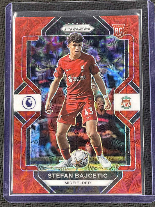 2022‑23 Panini Prizm Choice Stefan Bajčetić Red /30 Rookie Card – Liverpool FC