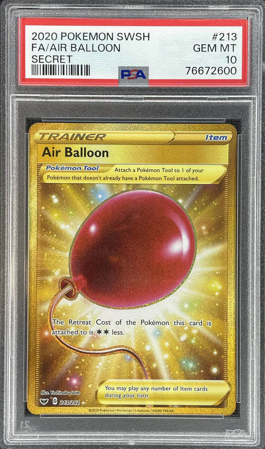 Air Balloon Secret Rare 213/202 Sword & Shield PSA 10 Gem Mint graded Pokémon trading card.