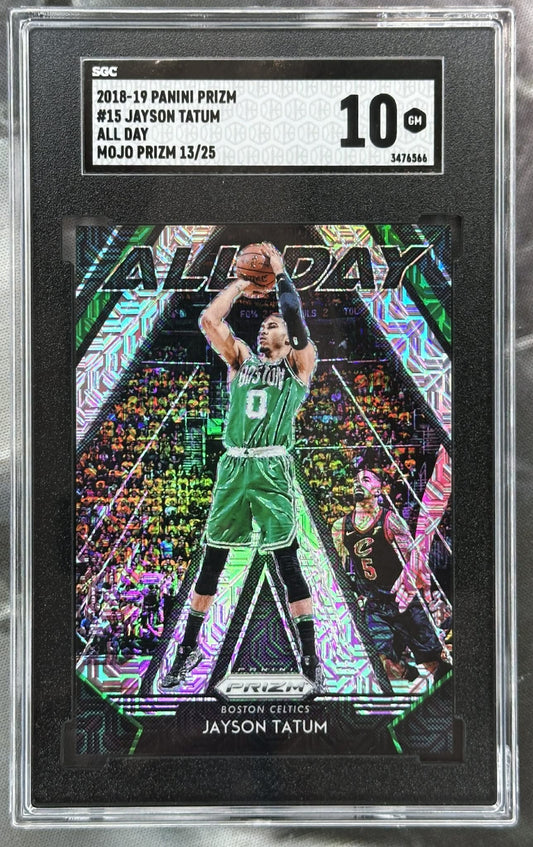 2018-19 Panini Prizm All Day Mojo Jayson Tatum serial numbered /25 SGC 10 Gem Mint graded basketball card