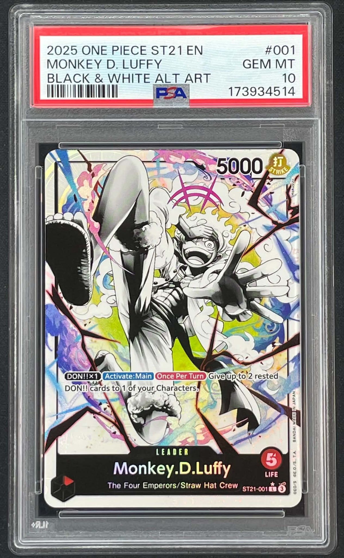 Monkey D Luffy ST21-001 Parallel Starter Deck EX Gear 5 One Piece Card Game Leader graded PSA 10 Gem Mint