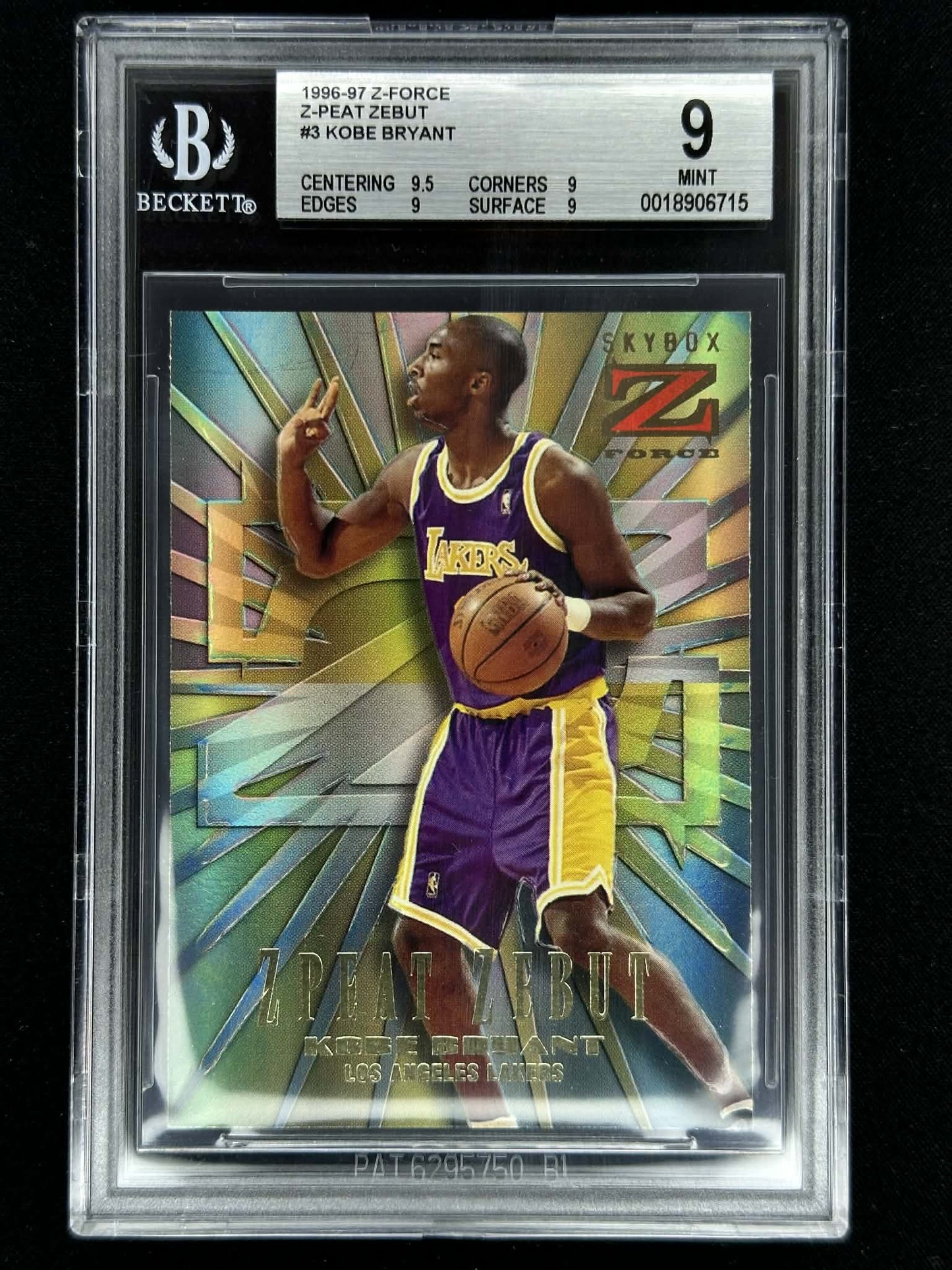 1996 Z-Force Kobe Bryant Z-Peat Zebut #3 BGS 9 Mint graded basketball card
