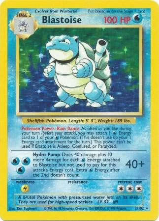 Pokémon Blastoise 2/102 Base Set Holo Rare 1999 WOTC MP