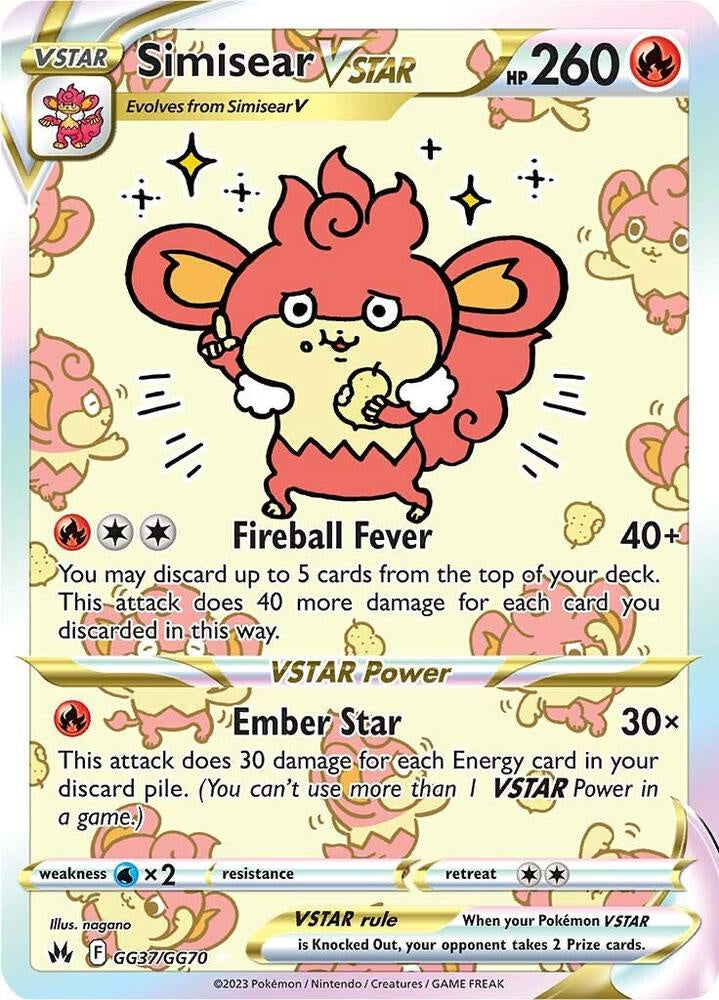 2023 Pokémon Crown Zenith Simisear VSTAR GG37/GG70 Galarian Gallery Holo card in Near Mint condition