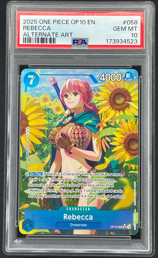 Rebecca OP10-058 Parallel Alternate Art Royal Blood One Piece Card Game Super Rare graded PSA 10 Gem Mint