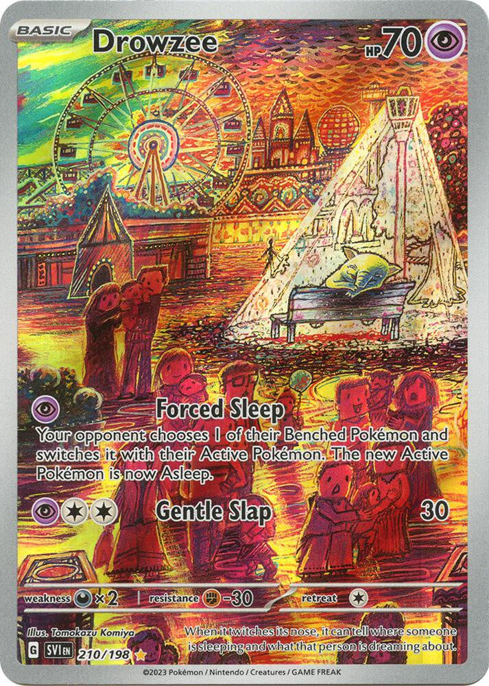 Pokémon trading card featuring Drowzee with colorful background
