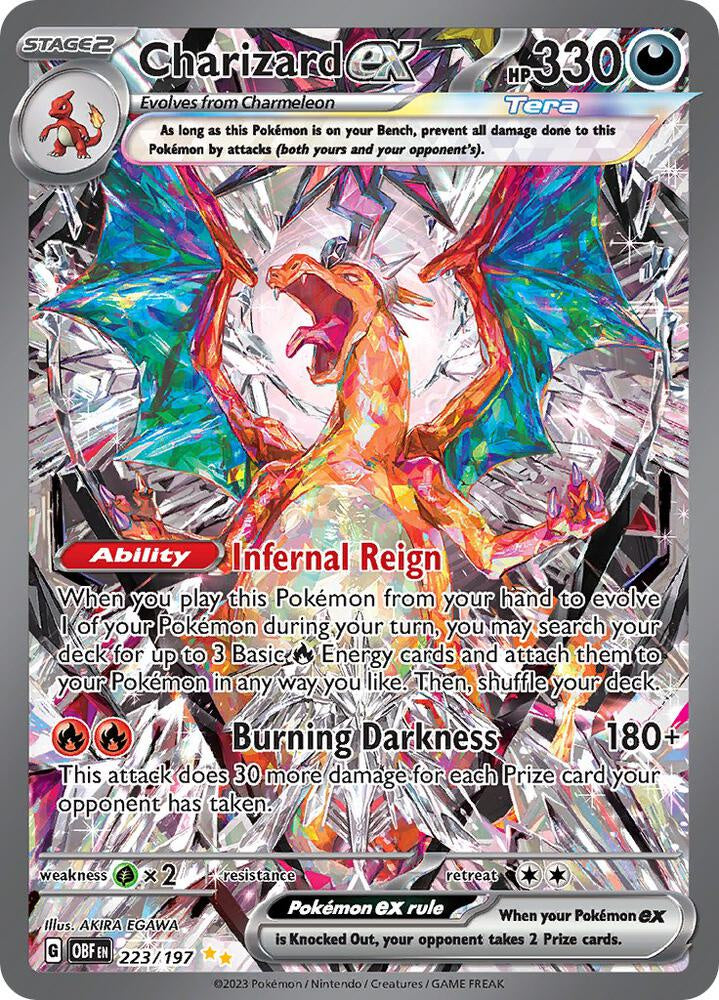 2023 Pokémon Obsidian Flames Charizard ex 223/197 Special Illustration Rare Holo card in Lightly Played condition.