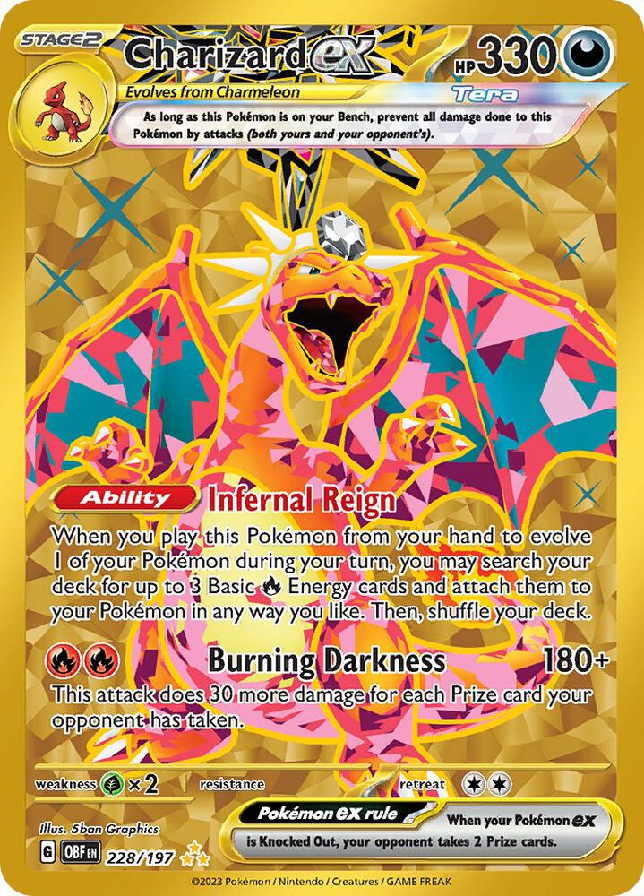 Charizard ex 228/197 Obsidian Flames Gold Hyper Rare Near Mint Pokemon card