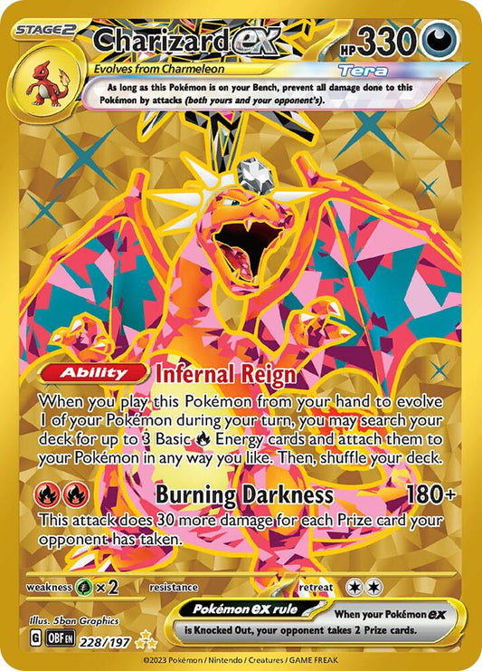 Charizard ex 228/197 Obsidian Flames Gold Hyper Rare Near Mint Pokemon card