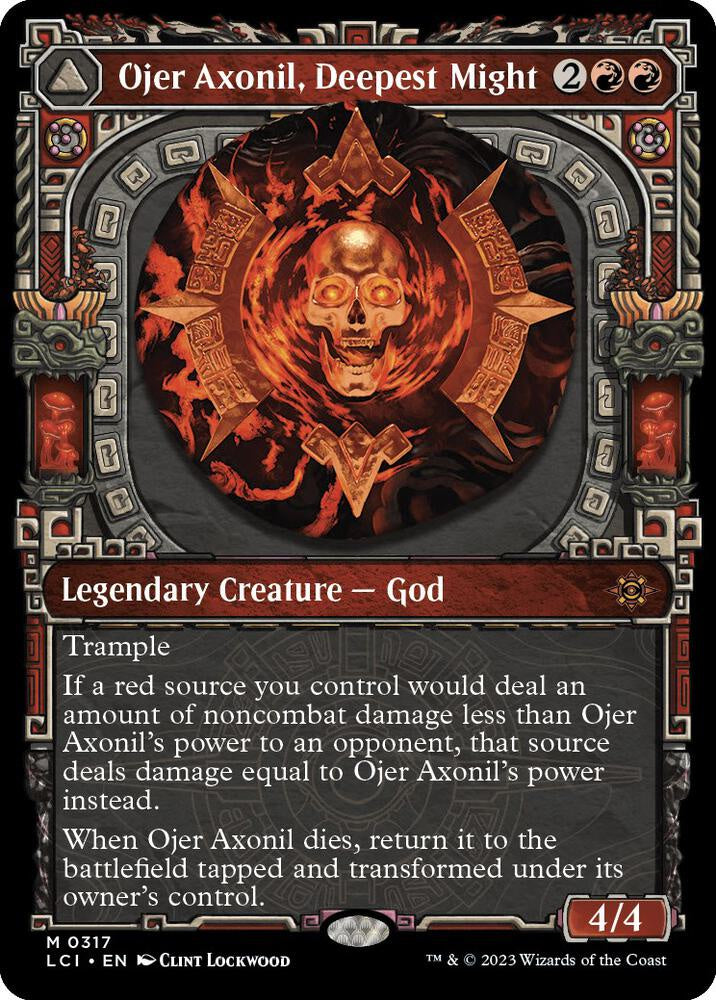 Card featuring Ojer Axonil, Deepest Might with intricate design and text.