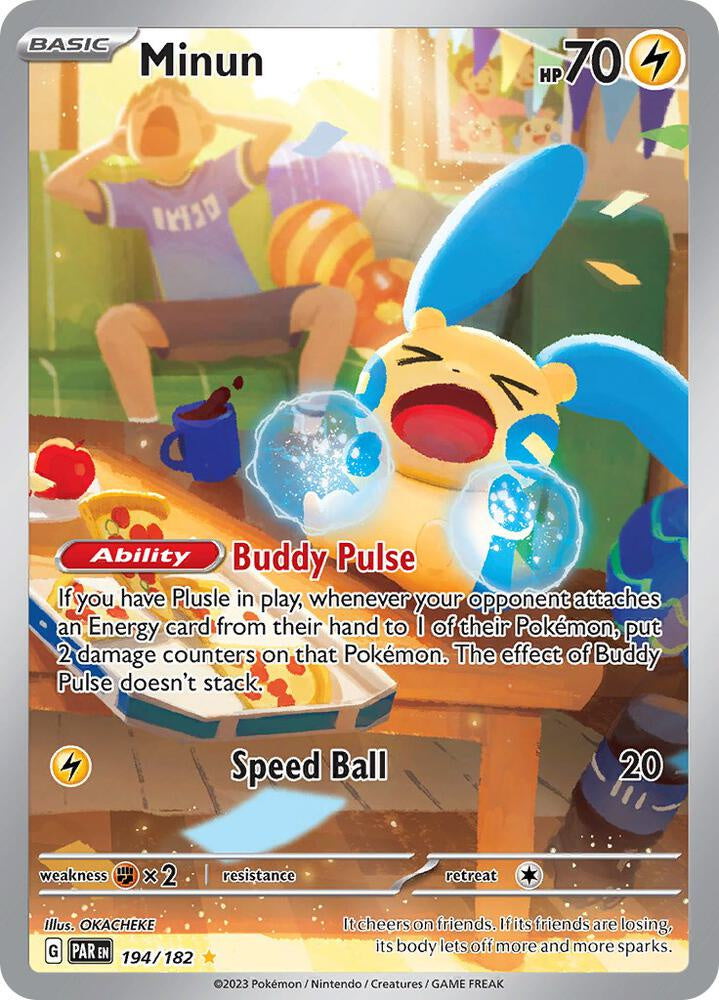 Pokemon Minun 194/182 Paradox Rift Illustration Rare NM Card