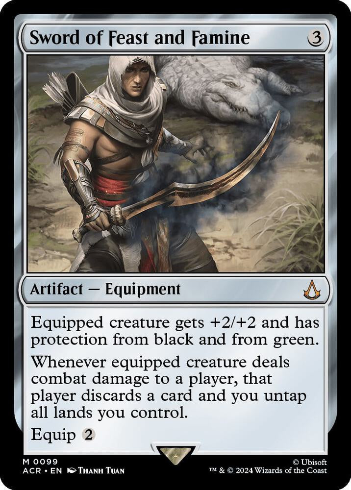 Sword of Feast and Famine from Magic: The Gathering Universes Beyond Assassin's Creed (ACR) Near Mint Mythic Rare Equipment card.