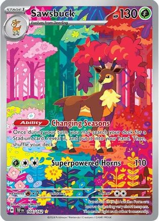 Pokémon Sawsbuck #166/162 Illustration Rare trading card with holographic artwork