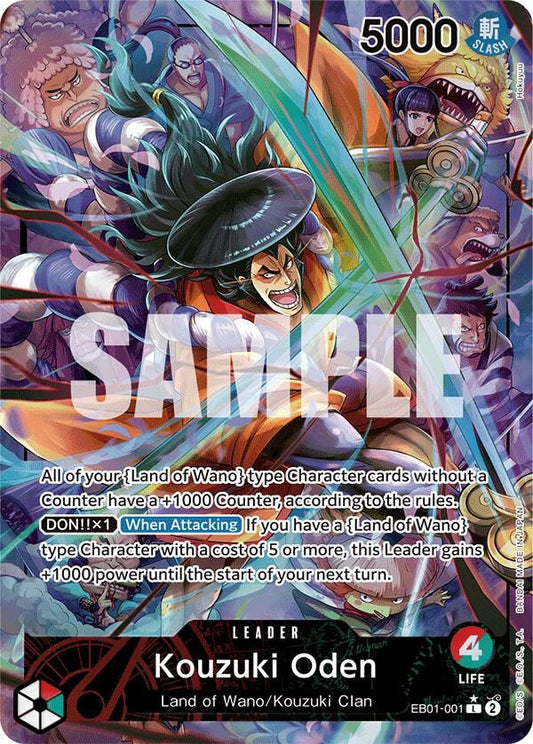 Kouzuki Oden Alternate Art EB-01 Extra Booster Memorial Collection One Piece TCG card.