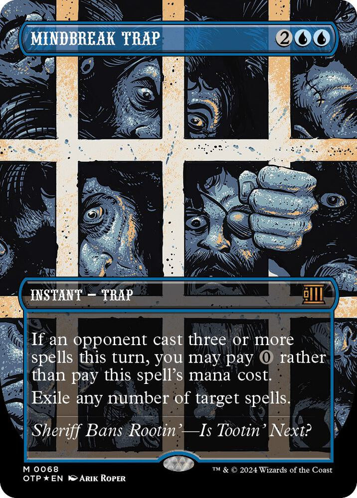 Mindbreak Trap Borderless Textured Foil Mythic Rare Instant Trap card number 068 from Magic the Gathering Outlaws of Thunder Junction Breaking News OTP.