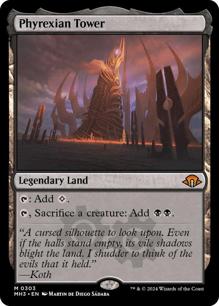 Phyrexian Tower from Modern Horizons 3 (MH3) Near Mint Rare Magic: The Gathering legendary land and Commander sacrifice staple.
