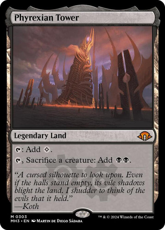Phyrexian Tower from Modern Horizons 3 (MH3) Near Mint Rare Magic: The Gathering legendary land and Commander sacrifice staple.

