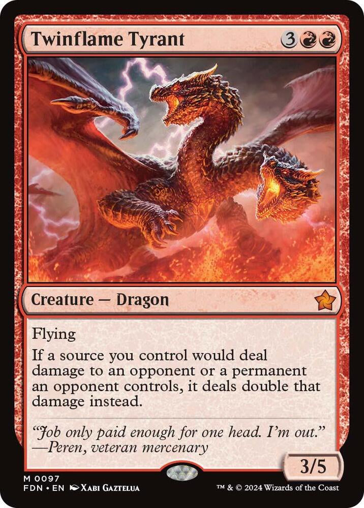 Card featuring a dragon with fiery design and text