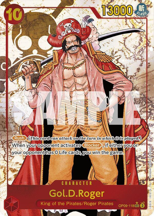 Gol D. Roger alternate art card from One Piece Card Game Emperors in the New World OP09.