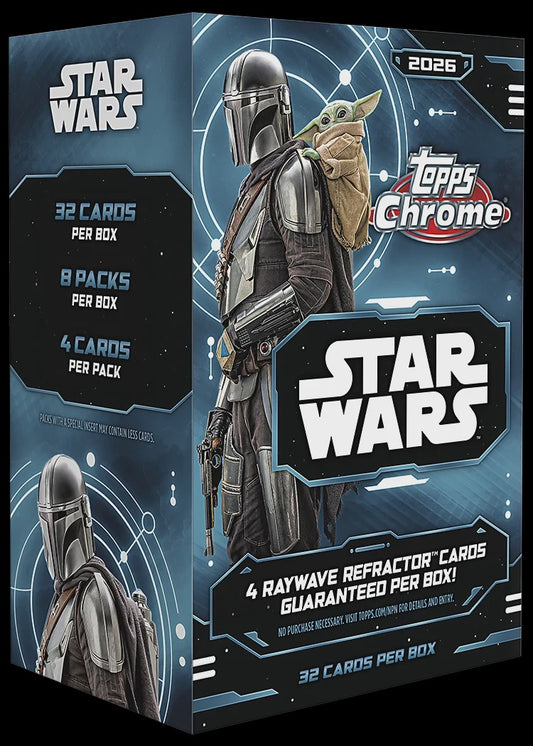 2026 Topps Chrome Star Wars Value Box with four exclusive RayWave Refractors per box on average.