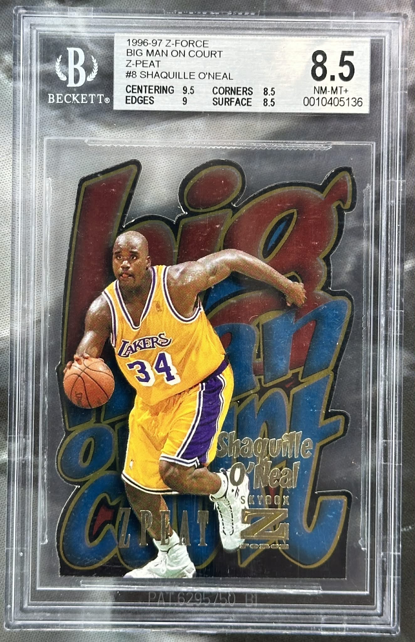 1996 Z-Force Big Man on Court Z-Peat Shaquille O’Neal BGS 8.5 Near Mint–Mint graded basketball card