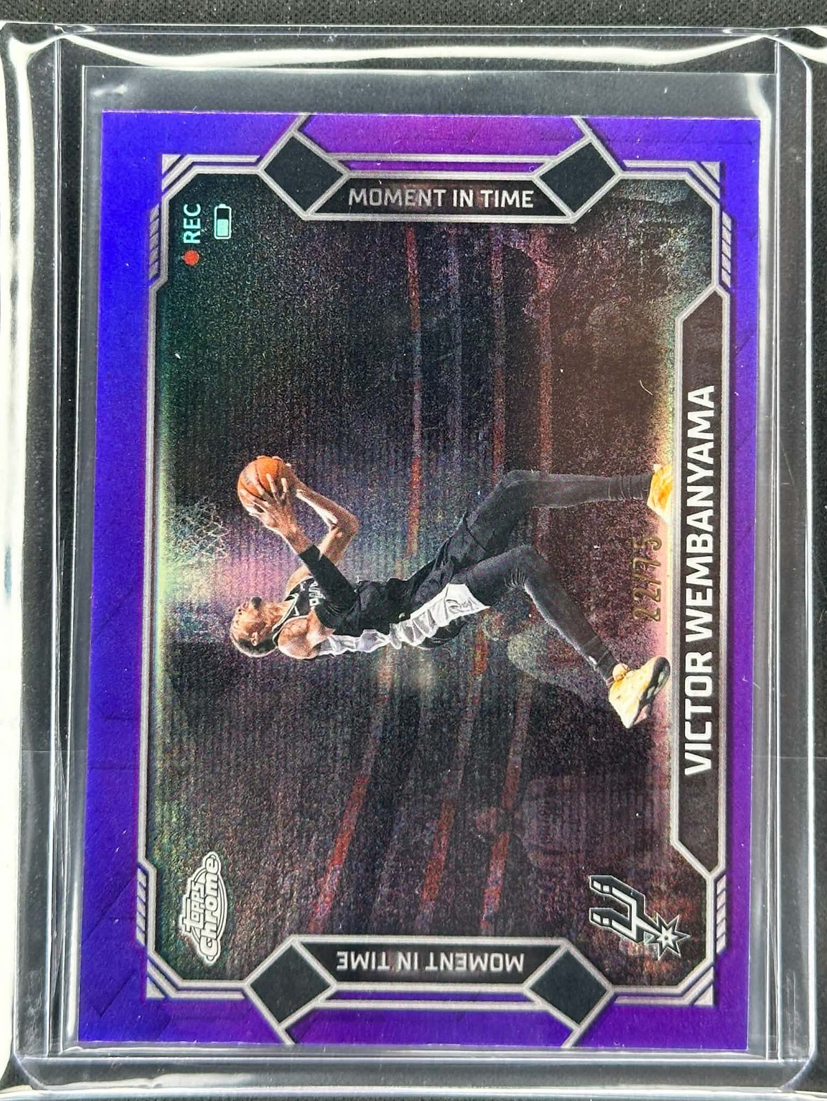 2025-26 Topps Chrome Update Victor Wembanyama Moment in Time Purple Refractor #MT-10 /75 San Antonio Spurs basketball card front