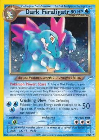 2002 Pokémon Neo Destiny Dark Feraligatr Holo 5/105 Unlimited Edition Very Lightly Played.