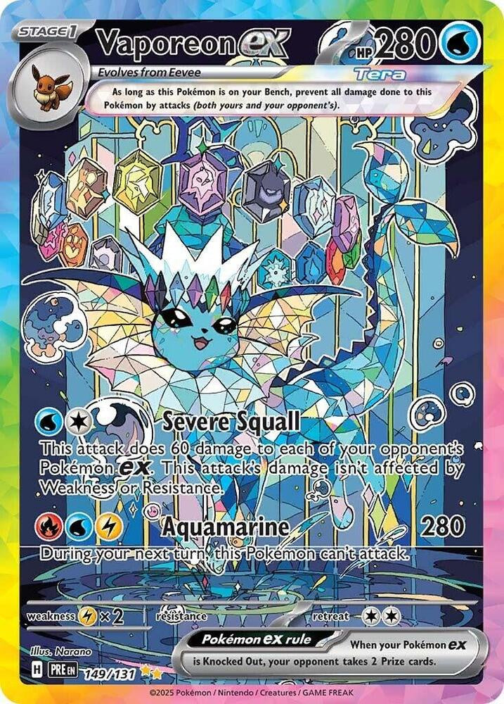 Pokémon Vaporeon EX 149/131 Prismatic Evolutions Holo Card Near Mint Condition