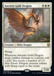 Card featuring 'Ancient Gold Dragon' with dragon illustration and game text.