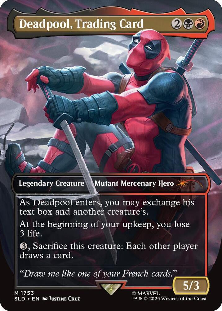 Deadpool trading card with character and text details